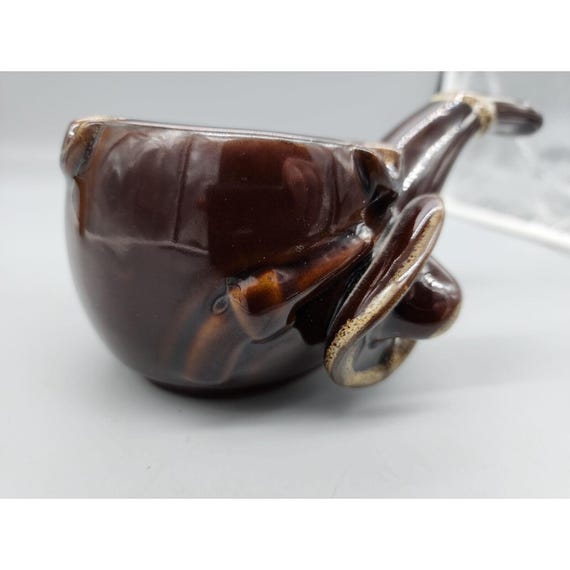 Vtg 1960s Ashtray/planter Ceramic Pipe Shaped Brown Glaze Cowboy