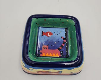 Plato de cerámica para comida de gato Milson & Louis, 2002, diseño de mascotas coloridas y originales.