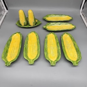 Vintage Corn on the Cob Dishes Set of 6 Salt Pepper Vibrant Colors Hand Painted