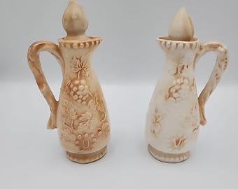 Vinagrera de cerámica vintage con uvas para servir vinagre y aceite, tapón de 15 cm, estilo toscano