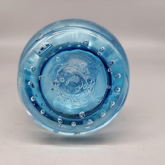 Vintage Jack in the Pulpit Vase Art Glass Blue W/ Clear Bubble 7 3