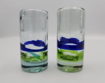 Juego de 2 vasos de chupito de tequila Vintage Gem azul cobalto (177 ml cada uno) Mexicanos