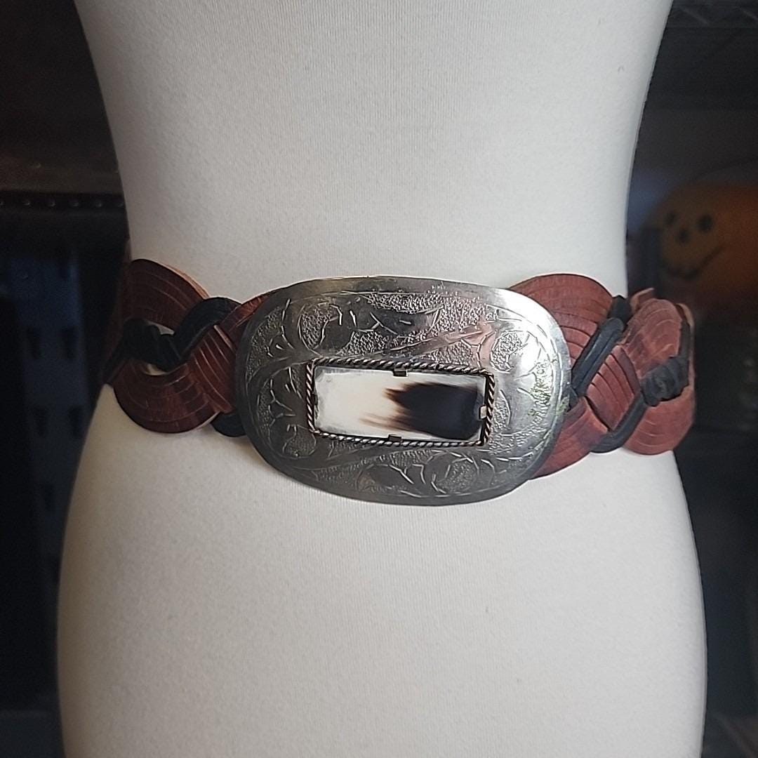 Moroccan Belt - Braided Black Brown Silver Tone Engraved Buckle Fits Up To 40\