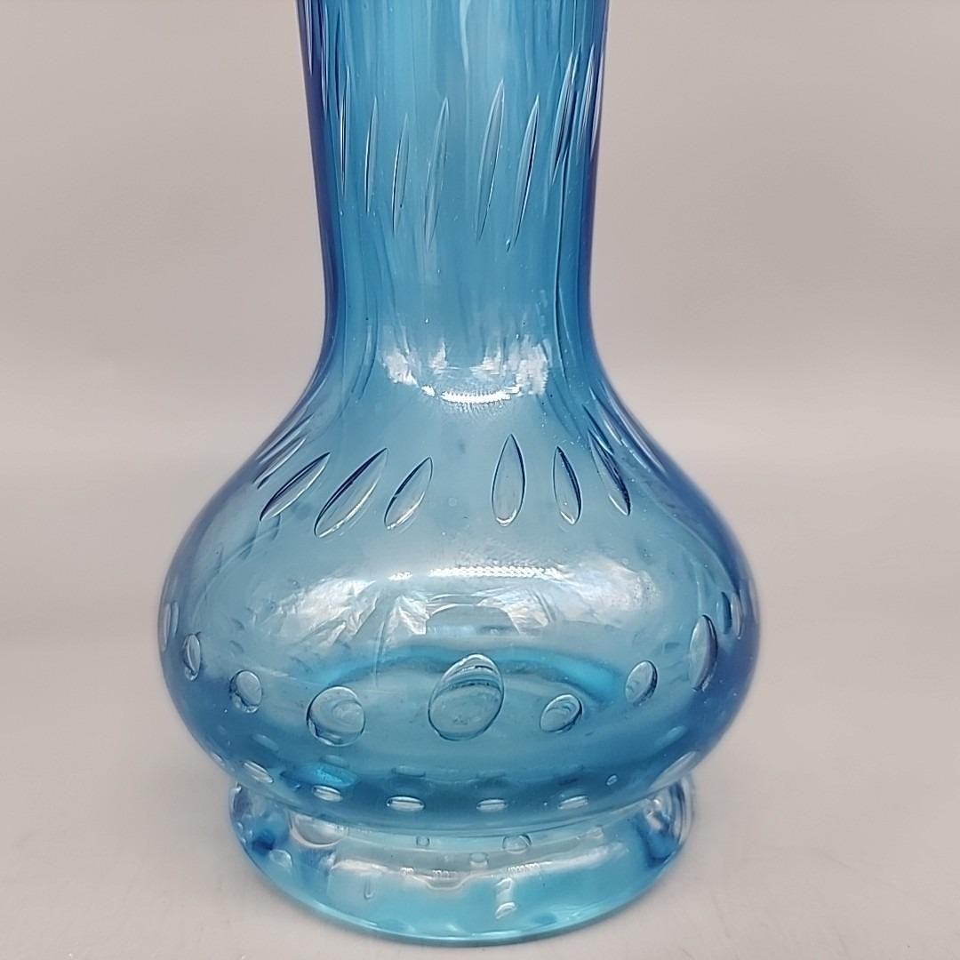 Vintage Jack in the Pulpit Vase Art Glass Blue W/ Clear Bubble 7 3