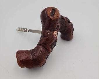 Sacacorchos vintage Laurent Siret Francia de 5 pulgadas, de madera de vid, para abrir vino.