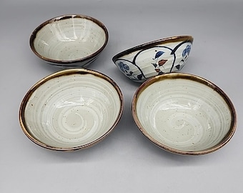 Vintage Otagiri 4.5" Bowls with Blue Flowers Set Of 4
