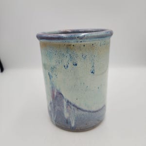 Vintage Rare Bird Studio Pottery Utensil Crock Blue Vase 6.5" Tall 4.5" W