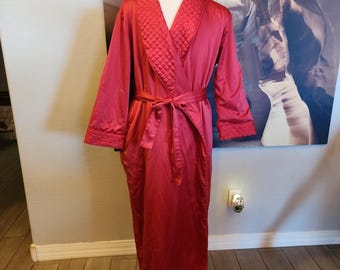 Bata de descanso Nordstrom Lingerie, talla L, estilo vintage de los años 80, color rojo, satén afelpado, forrada con felpa.