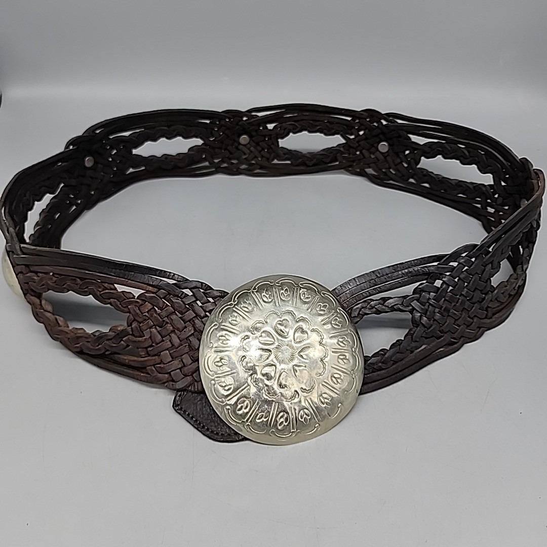 Vintage Moroccan Braided Leather Belt Large Metal Buckle  display picture 2