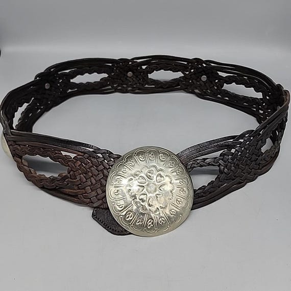 Vintage Moroccan Braided Leather Belt Large Metal Buckle  display picture 2