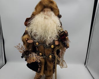 Figura de Papá Noel navideño para mesa, 43 cm, color dorado, piel sintética.