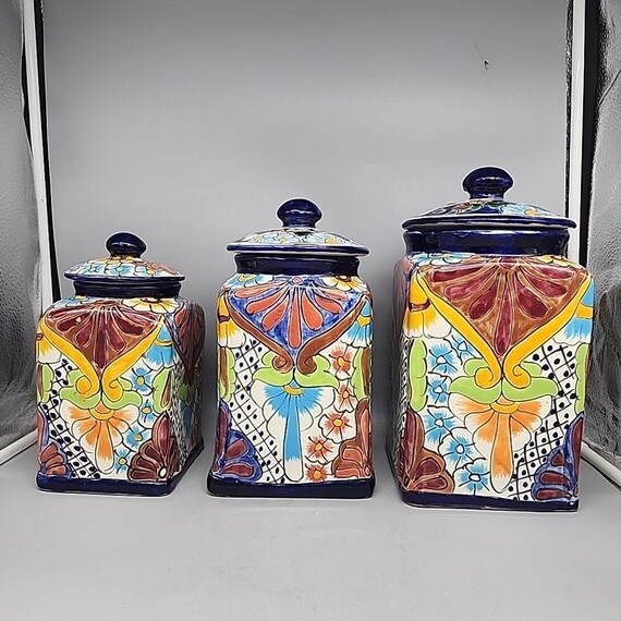Canister Set 3 Talavera Multicolor Large Medium Small  display picture 1
