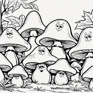 Mushroom Forest Coloring Pages - Printable PDF Set of 5 - Cottage Nature Art for Kids & Adults
