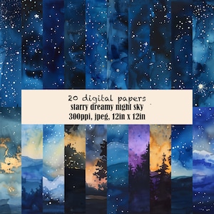 Pacchetto di carta digitale Twinkling Stars: motivi stampabili del cielo di mezzanotte per creare biglietti, scrivere nel diario e regali creativi