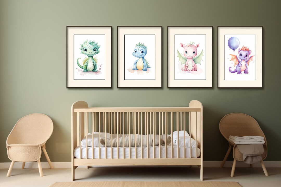 Dragon Nursery Wall Art - Watercolor Baby Dragon Prints, 300dpi ...