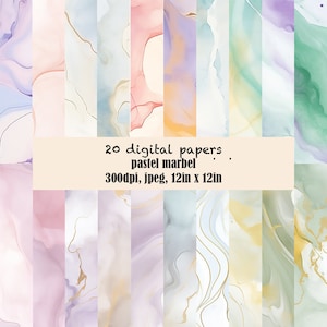 Pastel Marble Digital Papers - Pastel Tone Backgrounds for Scrapbooking & Wall Decor, Abstract Gift Idea