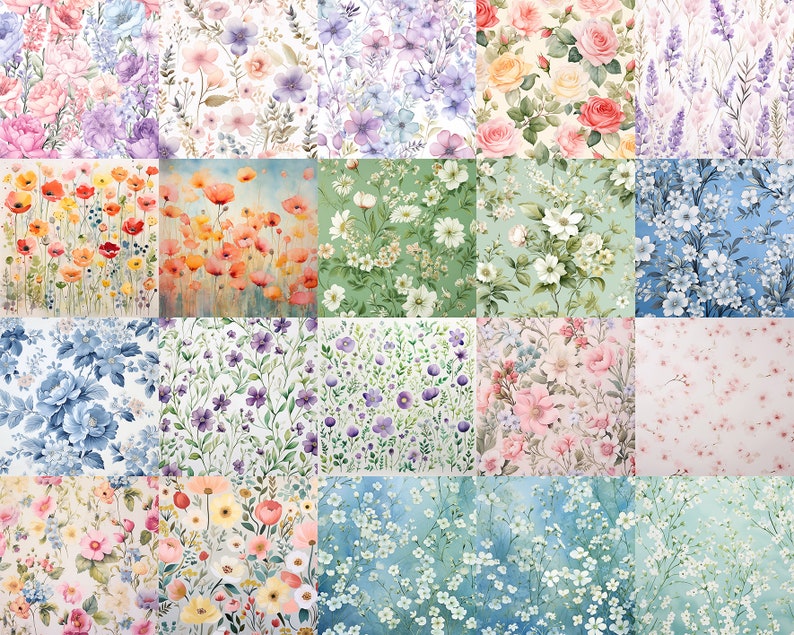 Pastel Floral Digital Paper: Watercolor Flower Prints (digital Download ...