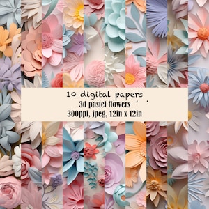 3D Floral Digital Papers - Pastel Flower Patterns for Scrapbooking, Journaling & Wall Decor, Perfect Gift for Craft Lovers