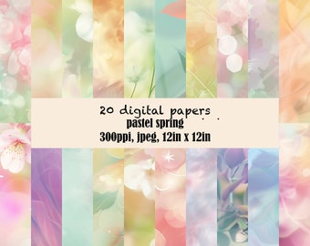 Spring Pastel Digital Paper Pack - Dreamy Pastel Backgrounds for Scrapbooking & Abstract Wall Decor