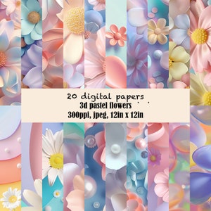 3D Floral Digital Papers - Pastel Flower Patterns for Scrapbooking, Journaling & Wall Decor, Perfect Gift for Craft Lovers
