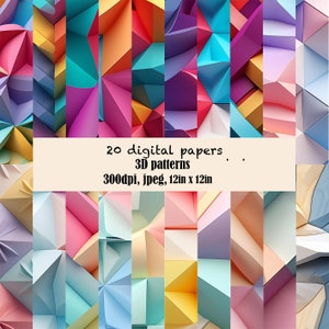 Geometric 3D Pattern Digital Paper in Vibrant Colours - Design for Scrapbooking, Home Decor, Creative Gift for Artists