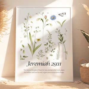 Jeremiah 29:11 Bible Verse Poster | Boho Bible Verse Print | Vintage Scripture Art Print | Aesthetic Bible Verse Wall Art | Digital Download