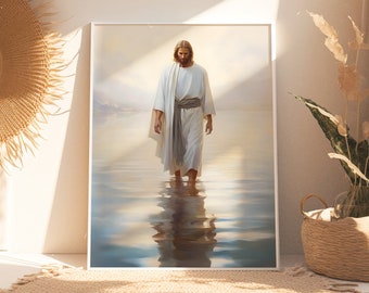 Jesus Painting | Jesus Walking On Water | Jesus Watercolor | Jesus Christ | Christian Home Decor | Vintage Jesus Wall Art | Digital Download