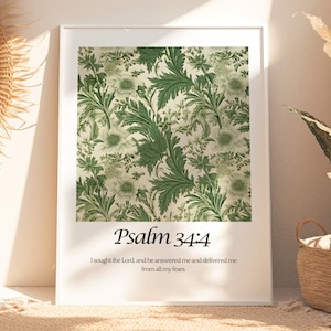Psalm 34:4 Bible Verse Poster | Boho Bible Verse Print | Vintage Scripture Art Print | Aesthetic Bible Verse Wall Art | Digital Download