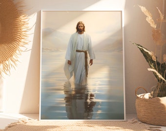 Jesus Painting | Jesus Walking On Water | Jesus Watercolor | Jesus Christ | Christian Home Decor | Vintage Jesus Wall Art | Digital Download