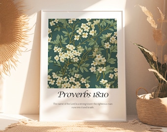Proverbs 18:10 Bible Verse Poster | Boho Bible Verse Print | Vintage Scripture Art Print | Aesthetic Bible Verse Wall Art | Digital Download