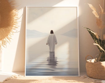 Jesus Painting | Jesus Walking On Water | Jesus Watercolor | Jesus Christ | Christian Home Decor | Vintage Jesus Wall Art | Digital Download