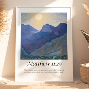 Matthew 11:29 Bible Verse Poster | Boho Bible Verse Print | Vintage Scripture Art Print | Aesthetic Bible Verse Wall Art | Digital Download