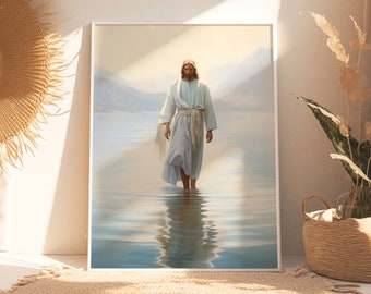 Jesus Painting | Jesus Walking On Water | Jesus Watercolor | Jesus Christ | Christian Home Decor | Vintage Jesus Wall Art | Digital Download