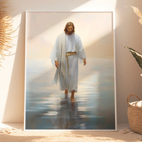 Jesus Painting | Jesus Walking On Water | Jesus Watercolor | Jesus Christ | Christian Home Decor | Vintage Jesus Wall Art | Digital Download