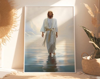 Jesus Painting | Jesus Walking On Water | Jesus Watercolor | Jesus Christ | Christian Home Decor | Vintage Jesus Wall Art | Digital Download