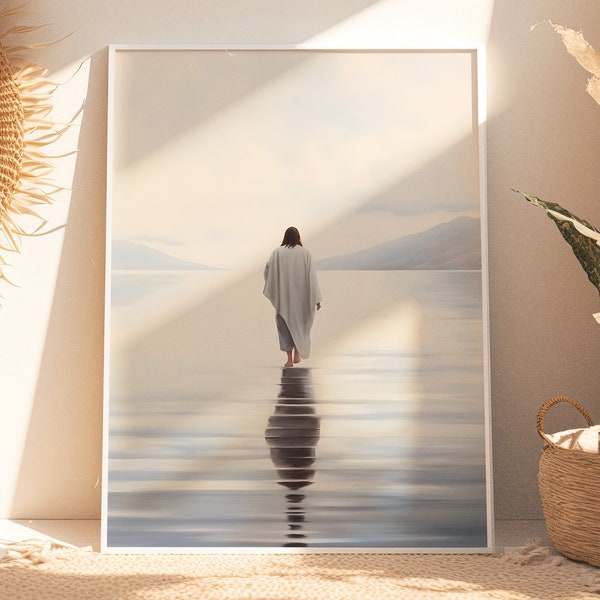 Jesus Painting | Jesus Walking On Water | Jesus Watercolor | Jesus Christ | Christian Home Decor | Vintage Jesus Wall Art | Digital Download