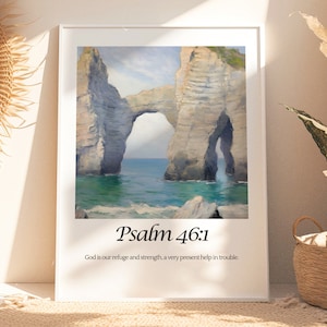 Psalm 46:1 Bible Verse Poster | Boho Bible Verse Print | Vintage Scripture Art Print | Aesthetic Bible Verse Wall Art | Digital Download