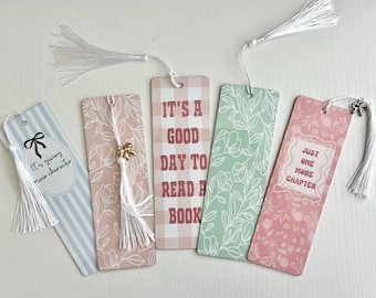 Coquette Metal Bookmark with Tassel Aesthetic Book Lover Gift Floral Gingham Bookmark  Just One More Chapter Cottagecore Reader Gift