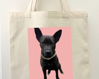 Custom Photo Tote Bag Personalized Canvas Bag with Any Picture Dog & Cat Portrait Gift for Pet Lovers