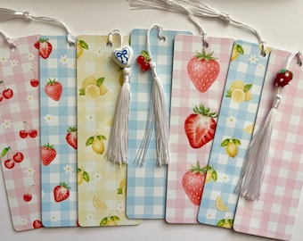 Gingham Fruit Bookmarks Coquette Aesthetic Bookmark Strawberry Cherry Lemon Bookmark Cottagecore Bookmark Gift for Readers BookTok