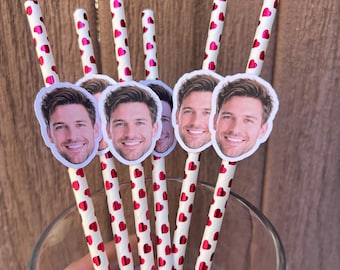 Custom Face Straws Personalized Photo Party Straws Bachelorette Decor Bridal Shower Table Decor Face Confetti Valentines Decor Galentines
