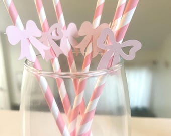 Coquette Bow Paper Straws Bachelorette Party Decor Birthday Party Bridal Shower Drinkware Shes Tying the Knot Last Toast on the Coast