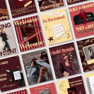 Odważne, bordowe szablony na Instagram dla menedżerów mediów społecznościowych | Edytowalne posty, karuzele i historie Canva | Nowoczesny zestaw treści SMM