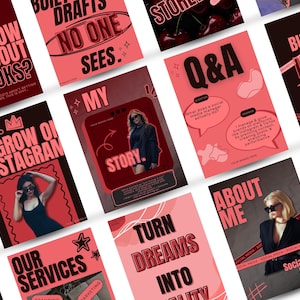 Odważne bordowe szablony na Instagram, nowoczesne wyróżnienia na Instagramie, trener biznesowy Canva (pobranie cyfrowe)