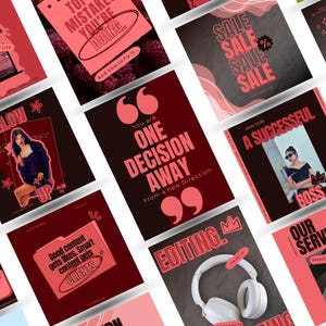 Bold Cherry Burgundy Instagram Templates, Modern IG Highlights, Canva Business Coach, Dark Feminine Branding