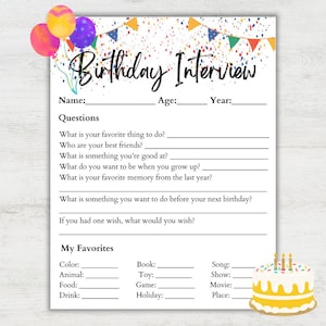 Kids Birthday Interview Printable: Yearly Keepsake (Digital Download)