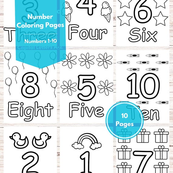 Preschool Number Coloring Pages 1-10: Printable Toddler Activity (Digital Download)