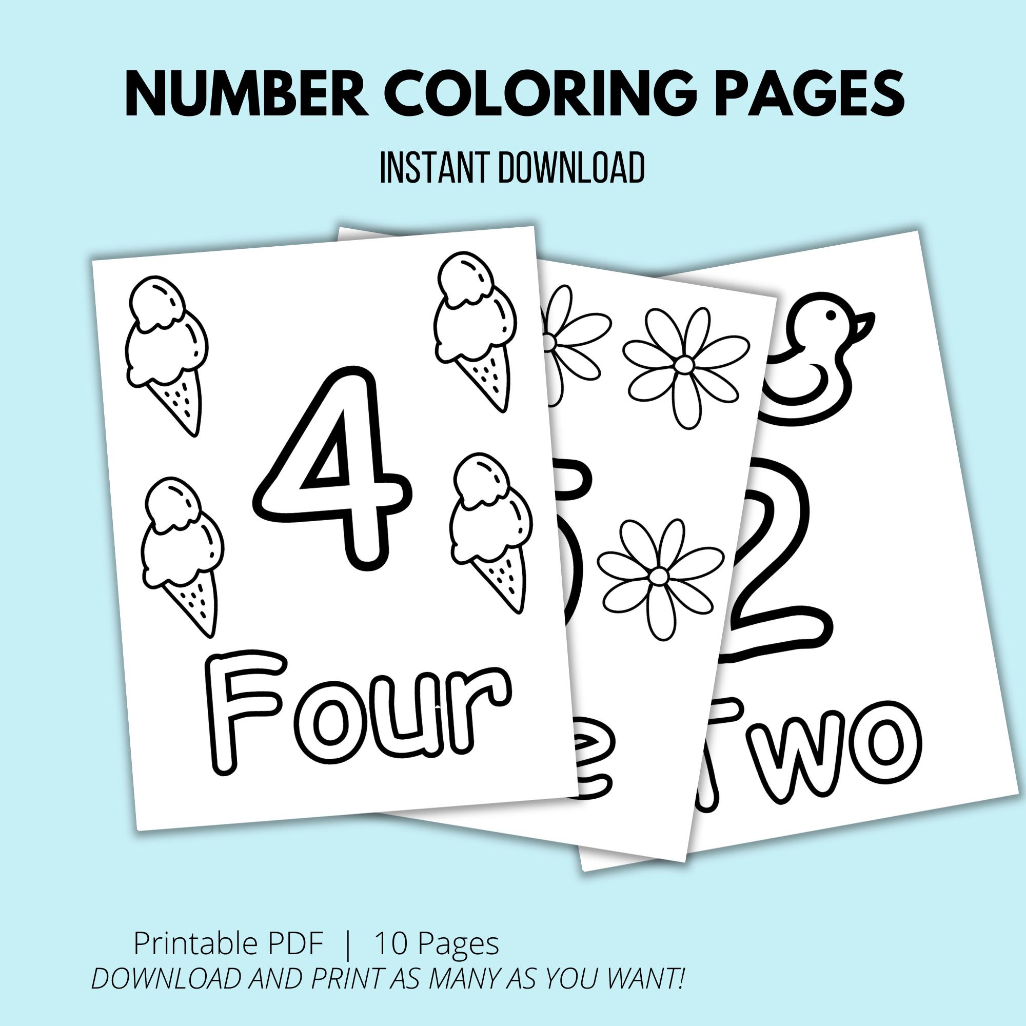 Preschool Number Coloring Pages 1-10: Printable Toddler Activity ...