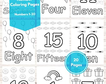 Preschool Number Coloring Pages 1-20: Printable Toddler Activity (Digital Download)