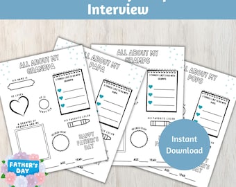 Tout sur mon grand-père imprimable : questionnaire pour la fête des pères (téléchargement numérique)